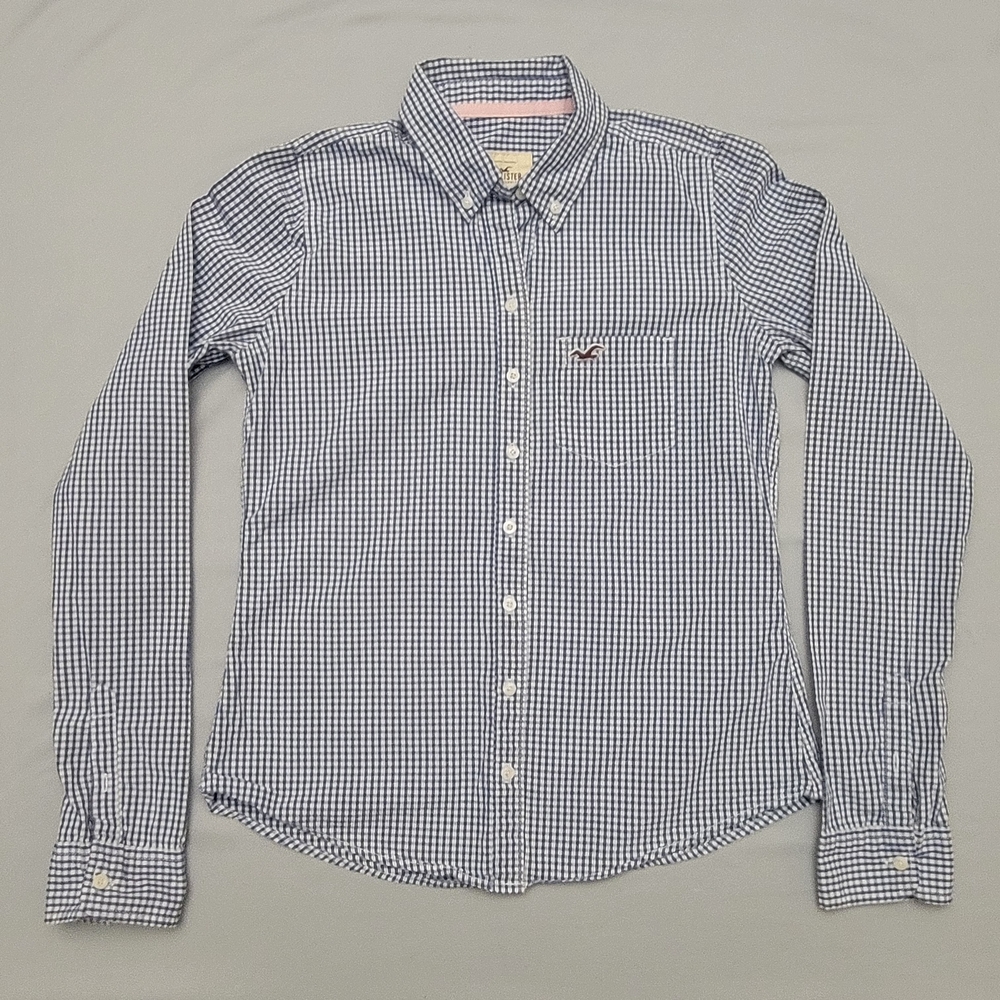 Hollister Long Sleeve Button-Down Shirt Women's Small Blue Checked